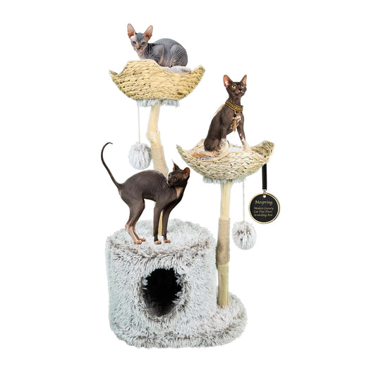 Mospring Modern Cat Tree | Real Wood Scratcher | Spacious Cat Condo | Gray | 46"