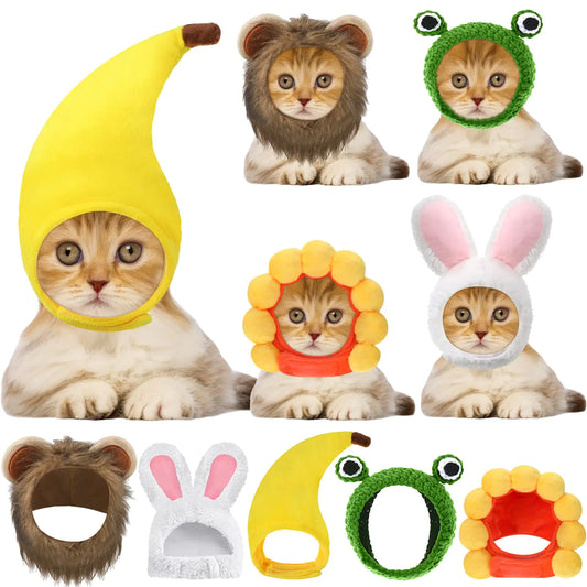 5-Piece Fun Pet Hat Set: Bunny, Lion, Frog, Sunflower & Banana