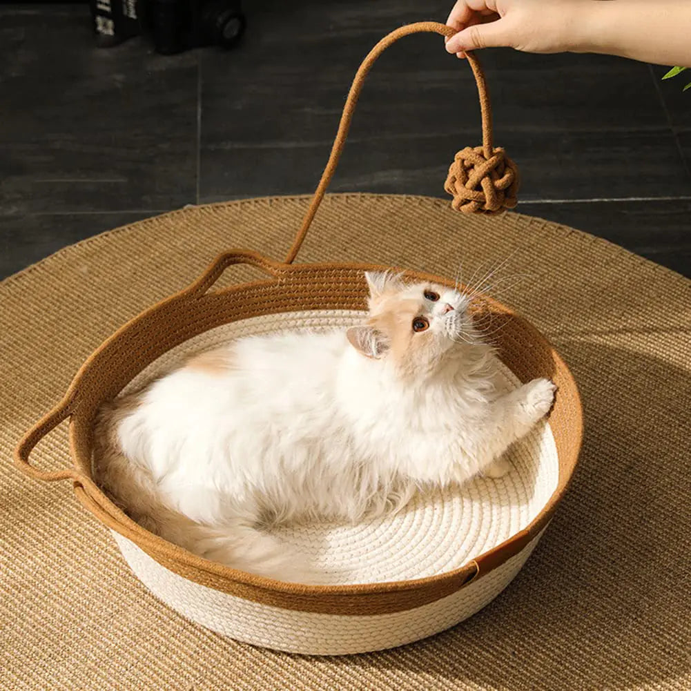 CottonCraft Cat Hammock - Foldable Rope Bed with Play Ball