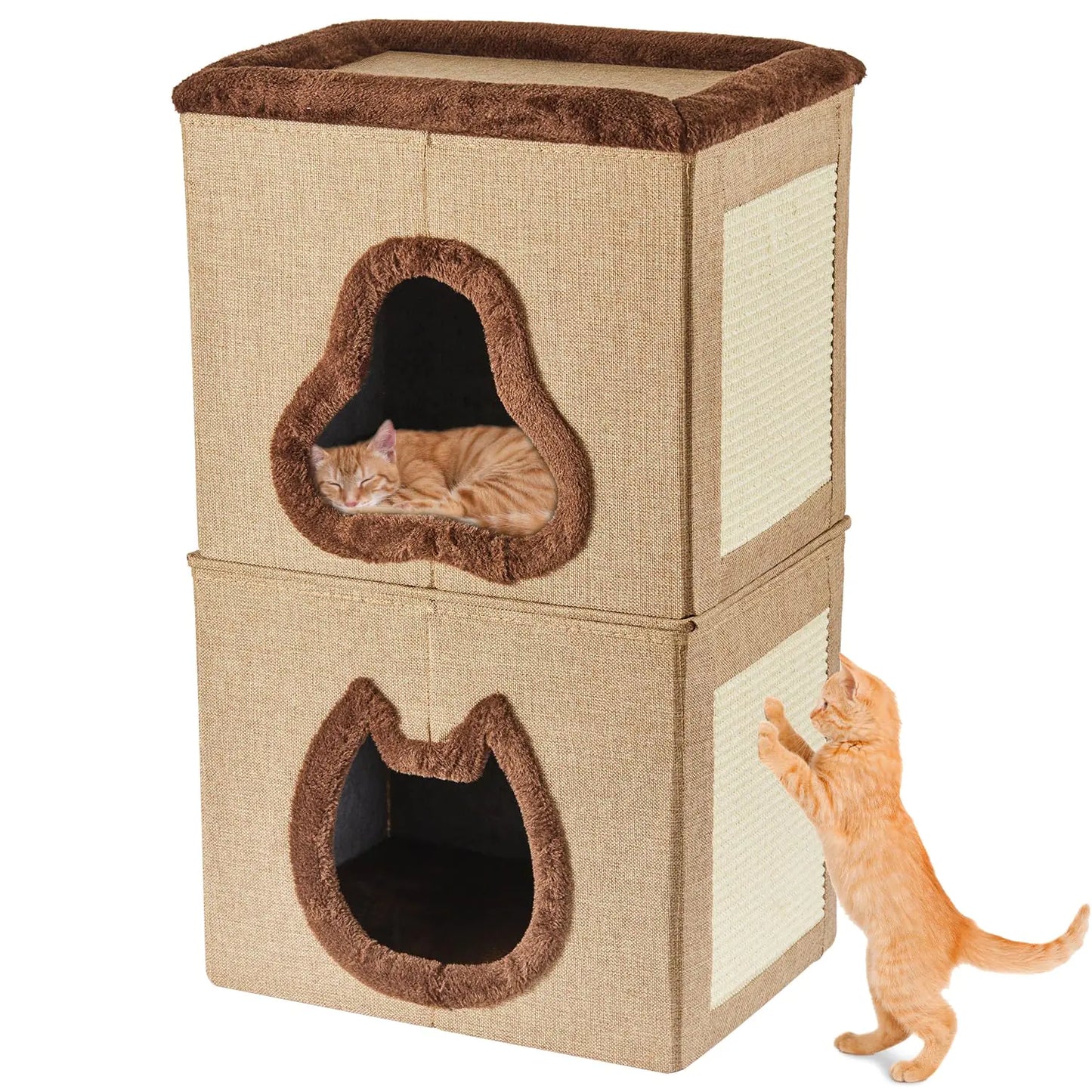 Dual-Tier Modern Cat Condo with Scratcher