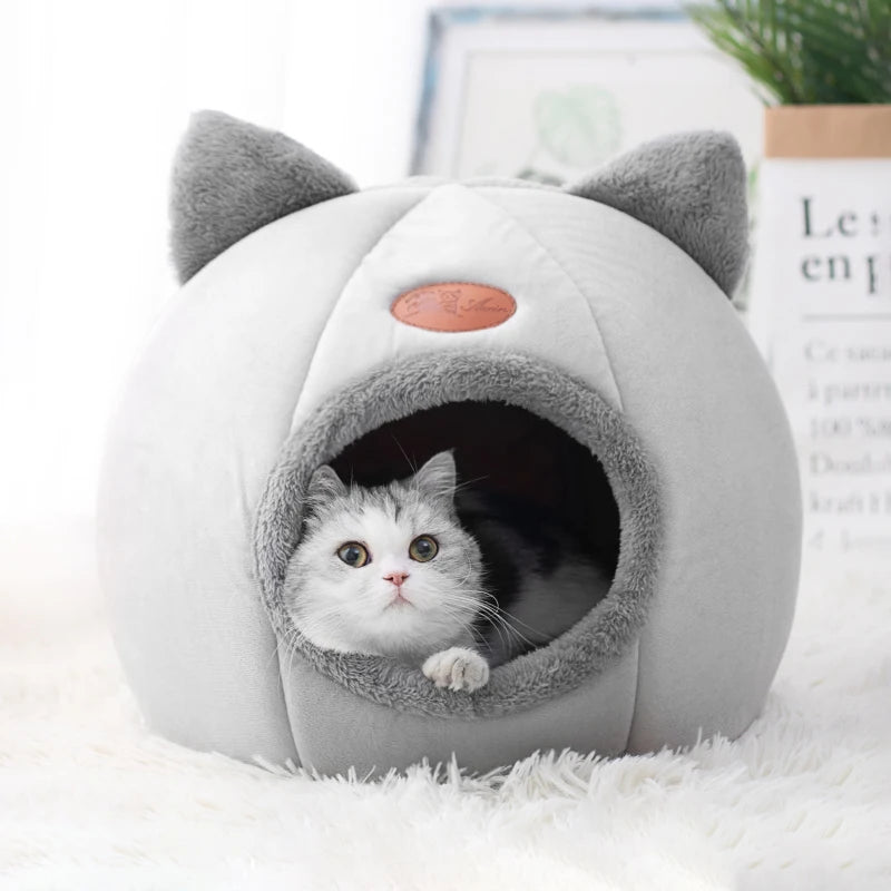 Cozy Winter Cat Cave Bed – Soft, Breathable & Warm Pet Nest with Removable Cushion