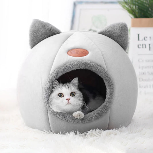 Cozy Winter Cat Cave Bed – Soft, Breathable & Warm Pet Nest with Removable Cushion