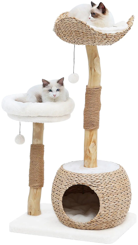 EcoChic Wood Cat Tree Tower: Indoor Luxury Cat Condo