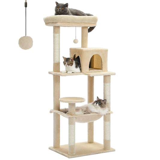 PETEPELA 56" Deluxe Cat Tree with Hammock, Perches, and Scratching Posts