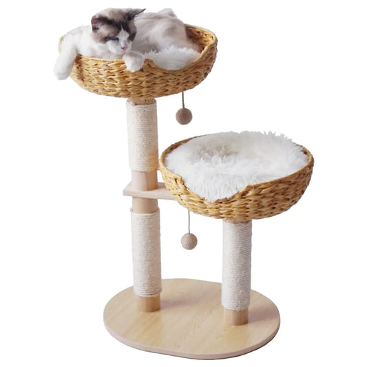 RattanNest 32' Cat Tower with Natural Wood Scratch Post