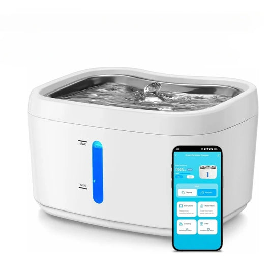 Smart Cat Water Fountain – 2.5L Wireless APP-Controlled Hydration with Stainless Steel Tray & Weight Sensor