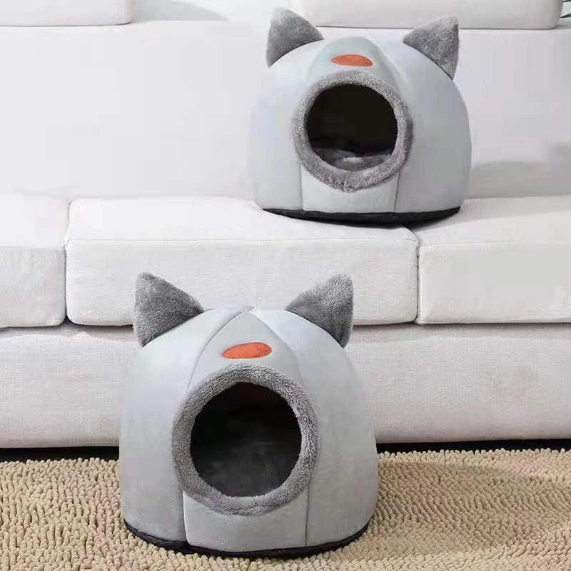 Cozy Winter Cat Cave Bed – Soft, Breathable & Warm Pet Nest with Removable Cushion