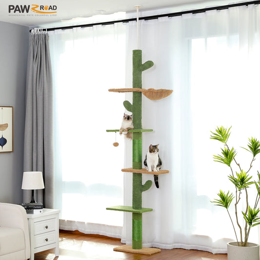 Cactus 5-Tier Floor-to-Ceiling Cat Tree with Hammock & Scratching Post