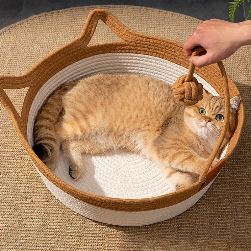 Handwoven Cat Bed – Cozy, Breathable, All-Season Nest with Removable Cushion