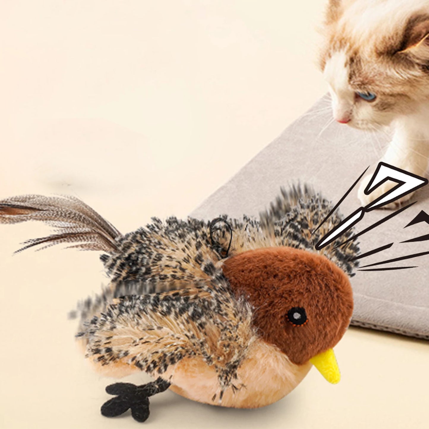 Remote Control Chirping Bird Cat Toy – Interactive Plush Feather Toy with USB Rechargeable Sound & Motion