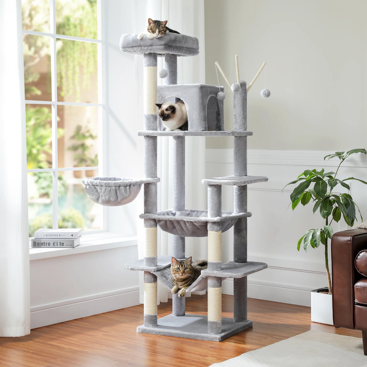 Tall Multi-Level Cat Tree – Large Perches, Hammock & Sisal Scratching Posts