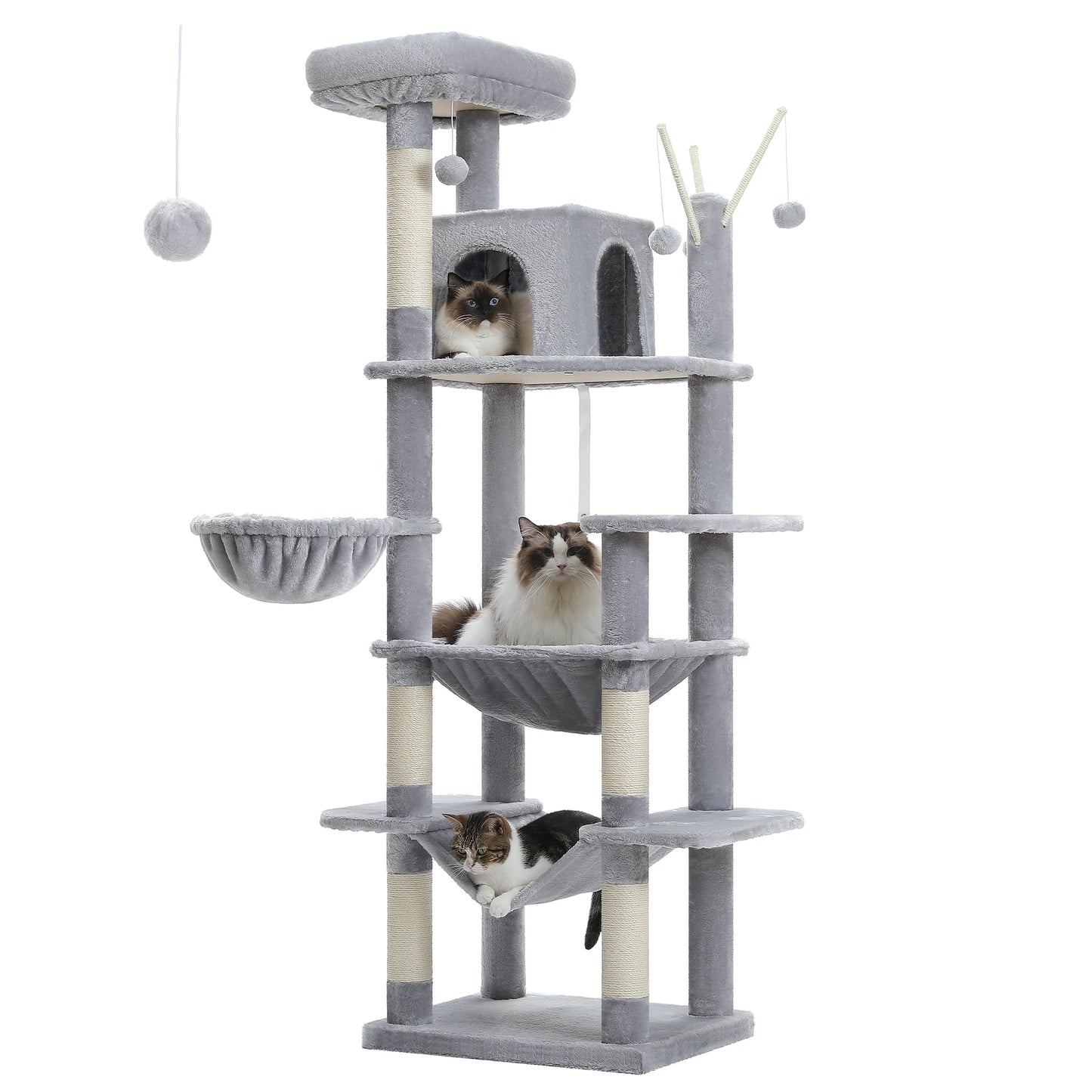 Tall Multi-Level Cat Tree – Large Perches, Hammock & Sisal Scratching Posts