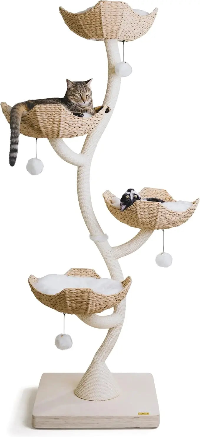 73" Tall Modern Cat Tree – Multi-Level Tower with Wicker Baskets & Scratching Posts