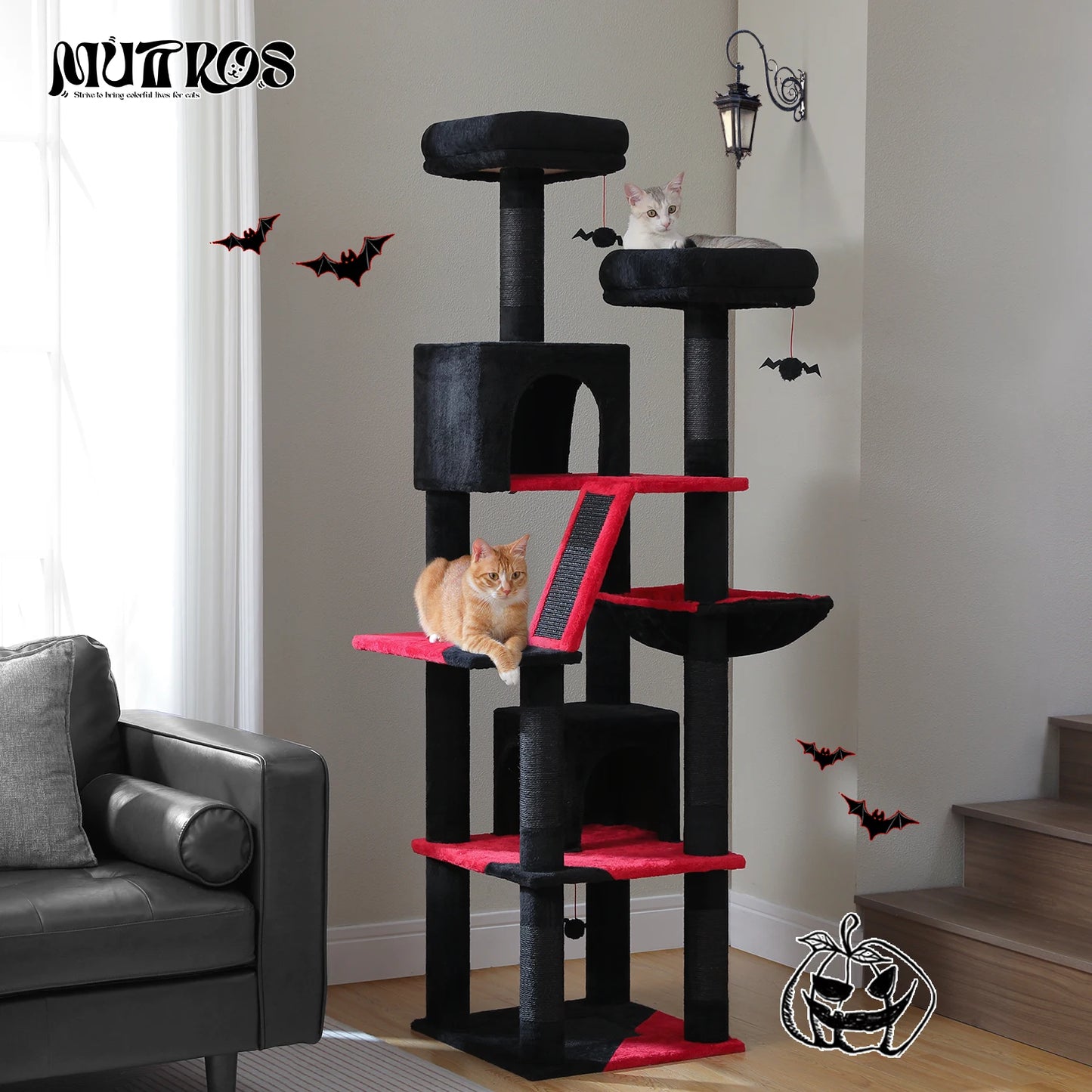 Tall Multi-Level Cat Tree – Large Perches, Hammock & Sisal Scratching Posts