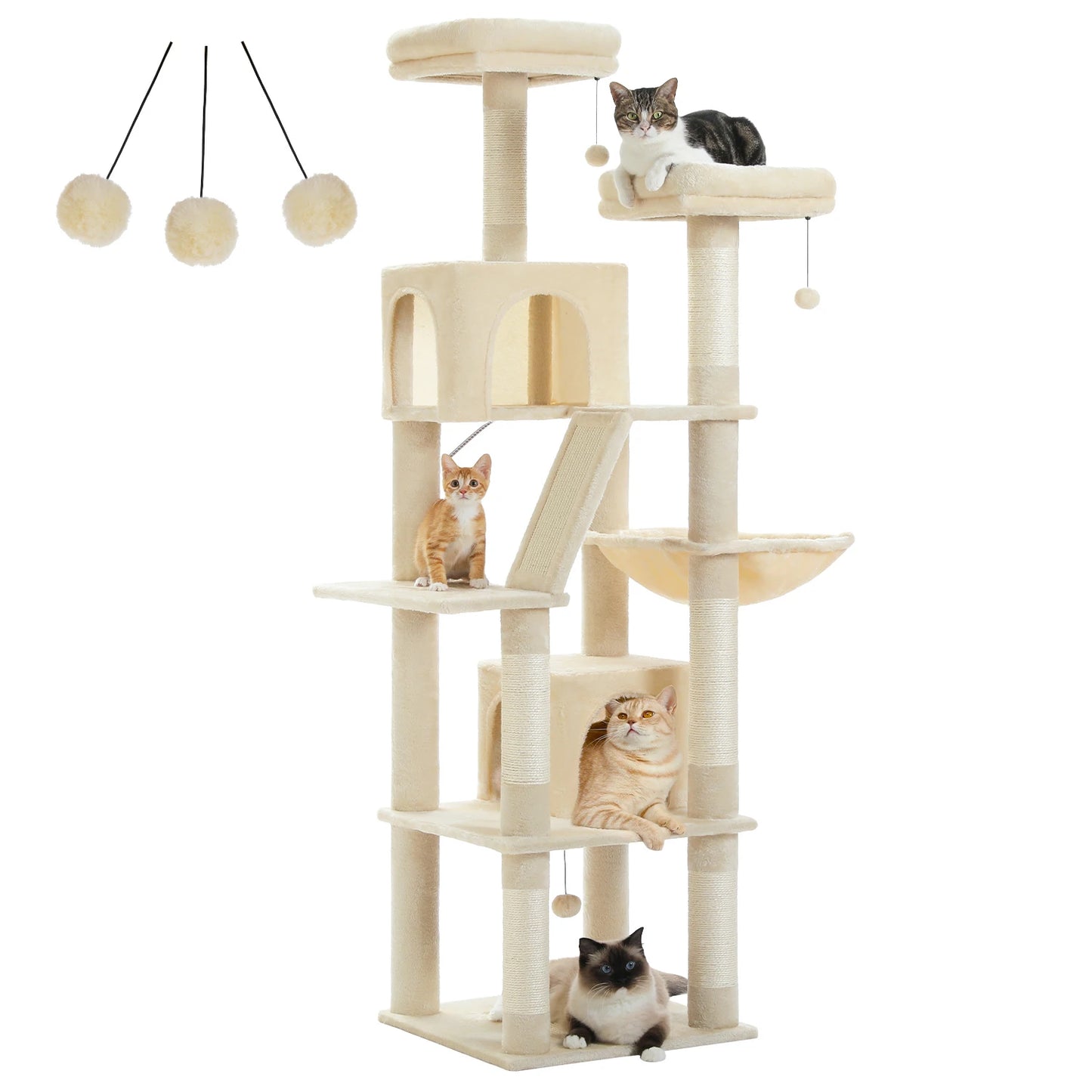 Tall Multi-Level Cat Tree – Large Perches, Hammock & Sisal Scratching Posts