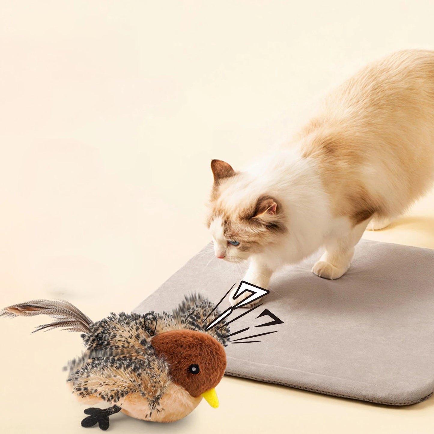 Remote Control Chirping Bird Cat Toy – Interactive Plush Feather Toy with USB Rechargeable Sound & Motion