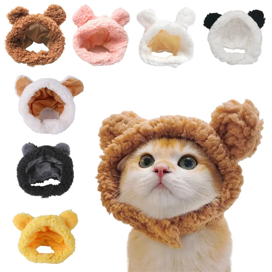 Adorable Bear Plush Cat Hat – Cozy & Fun Pet Costume for Cosplay & Photos