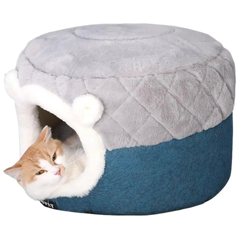 2-in-1 Quilted Cat Cave – Cozy & Portable Indoor Pet Bed with Plush Cushion