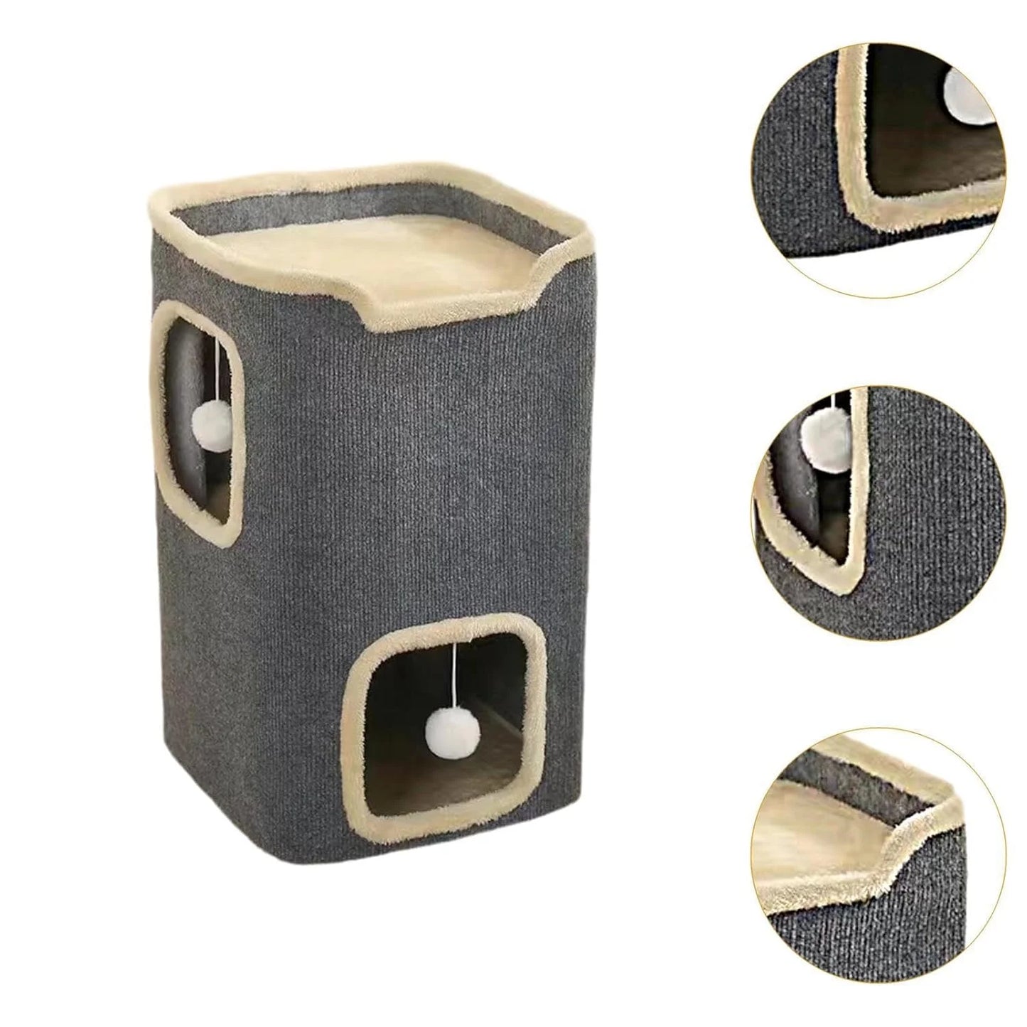 2-Layer Indoor Cat House – Cozy Multi-Level Cat Cave with Hanging Toy