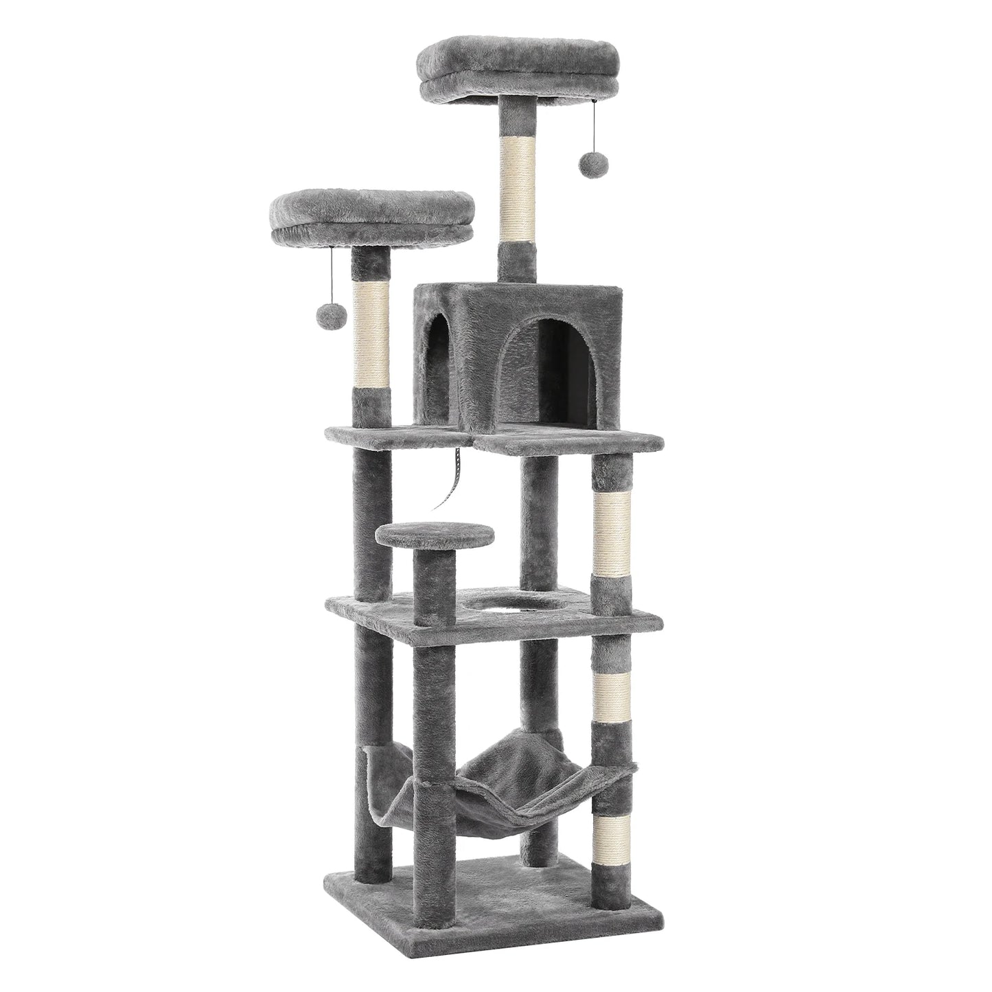 Tall Multi-Level Cat Tree – Large Perches, Hammock & Sisal Scratching Posts