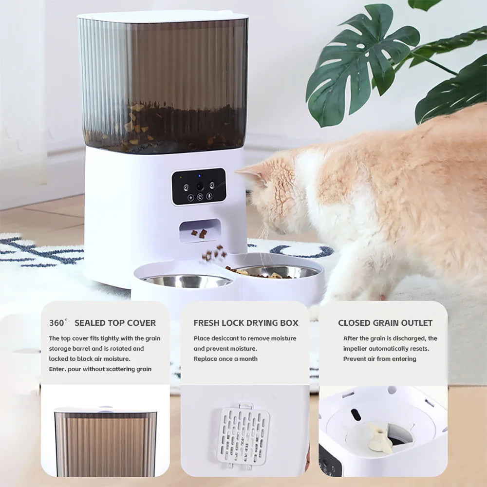 5L Smart Auto Cat Feeder with HD Camera – WiFi Control, Voice Recorder & Dual Power