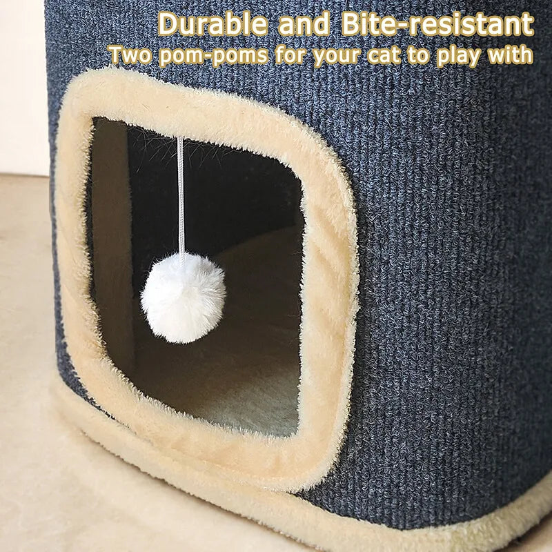 2-Layer Indoor Cat House – Cozy Multi-Level Cat Cave with Hanging Toy