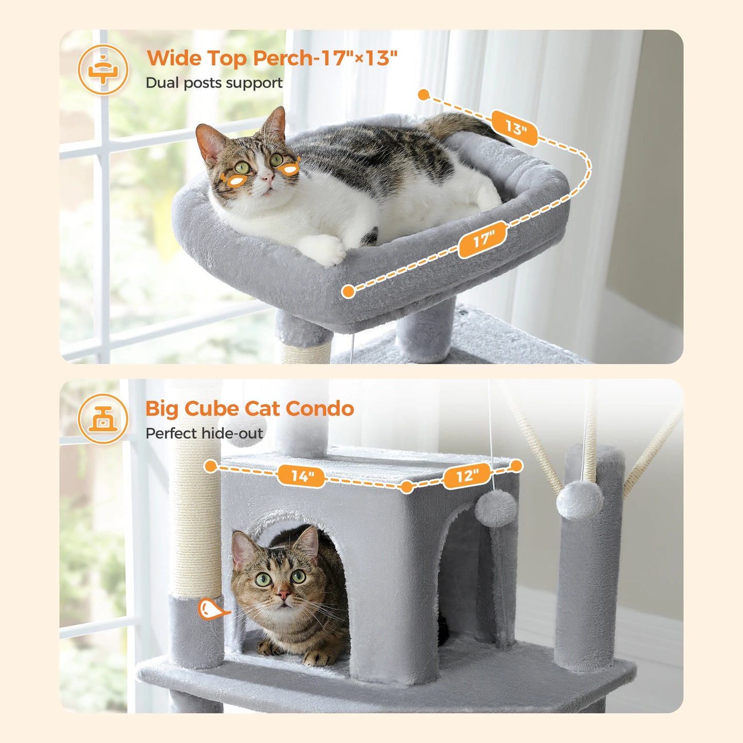 Tall Multi-Level Cat Tree – Large Perches, Hammock & Sisal Scratching Posts