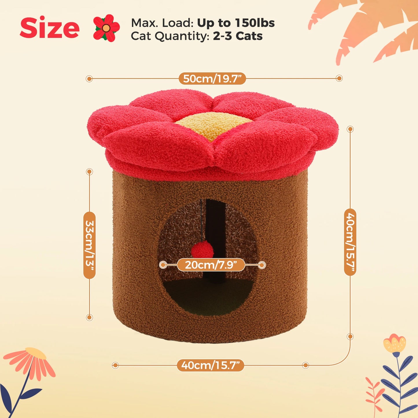 Large Flower Cat Bed – Cozy Indoor Hideaway with Removable Cushion & Playful Design