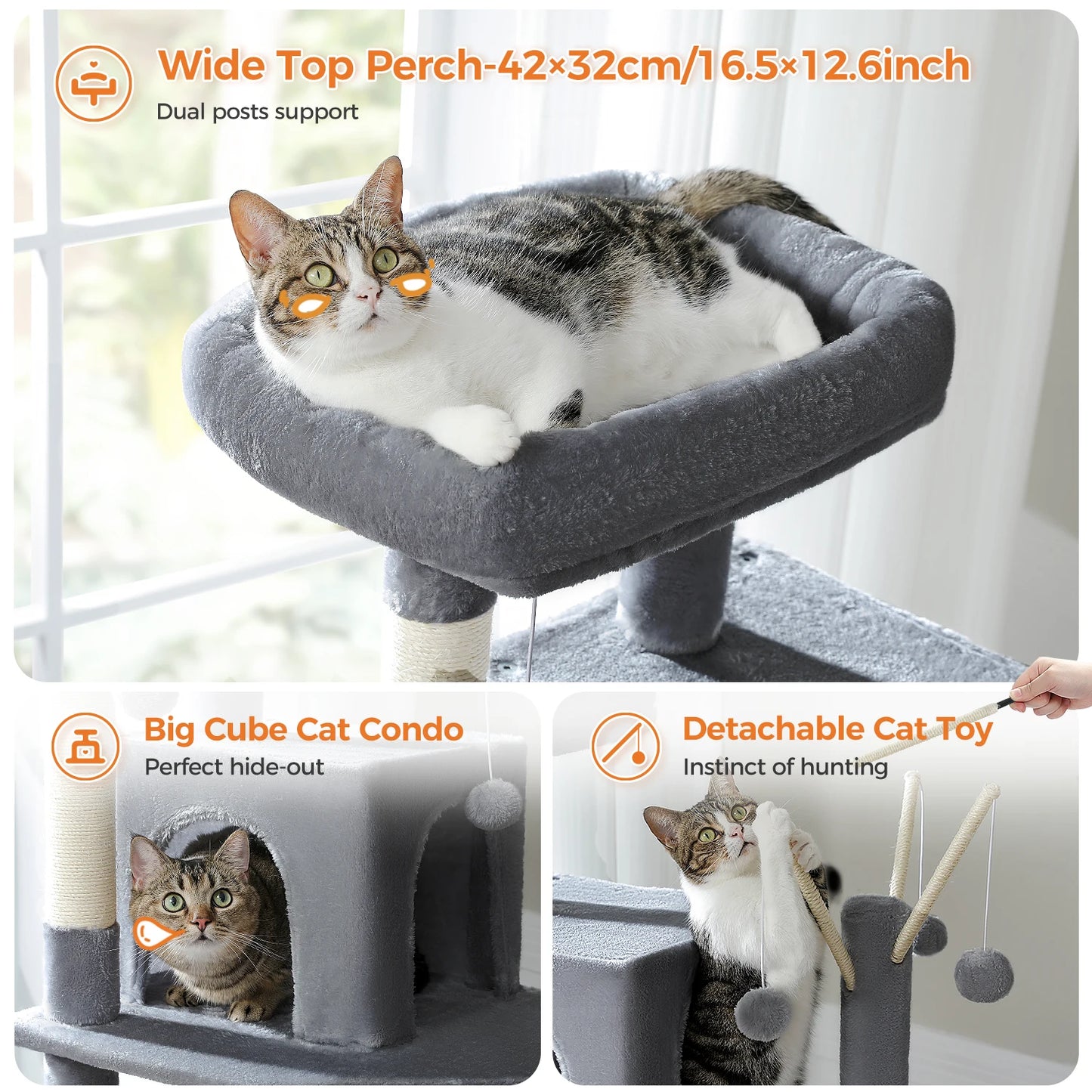 Tall Multi-Level Cat Tree – Large Perches, Hammock & Sisal Scratching Posts