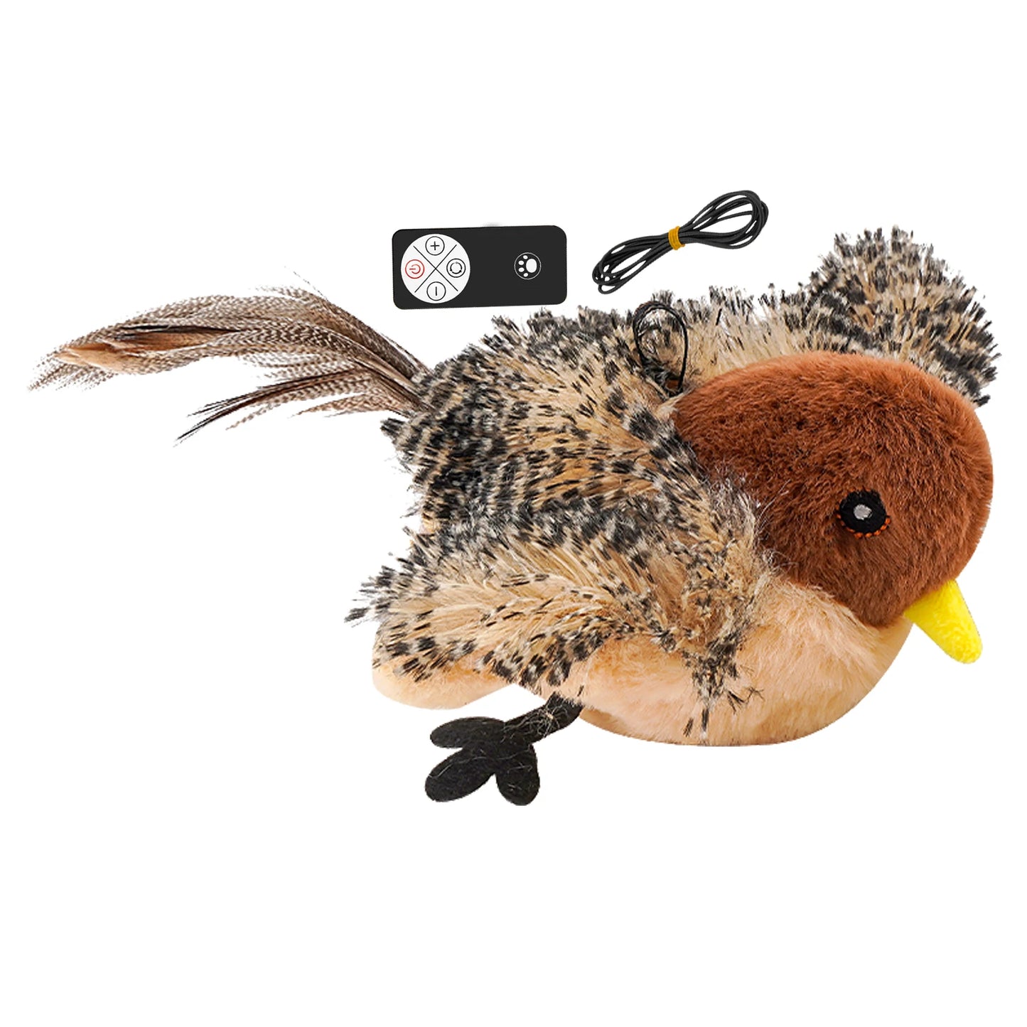 Remote Control Chirping Bird Cat Toy – Interactive Plush Feather Toy with USB Rechargeable Sound & Motion