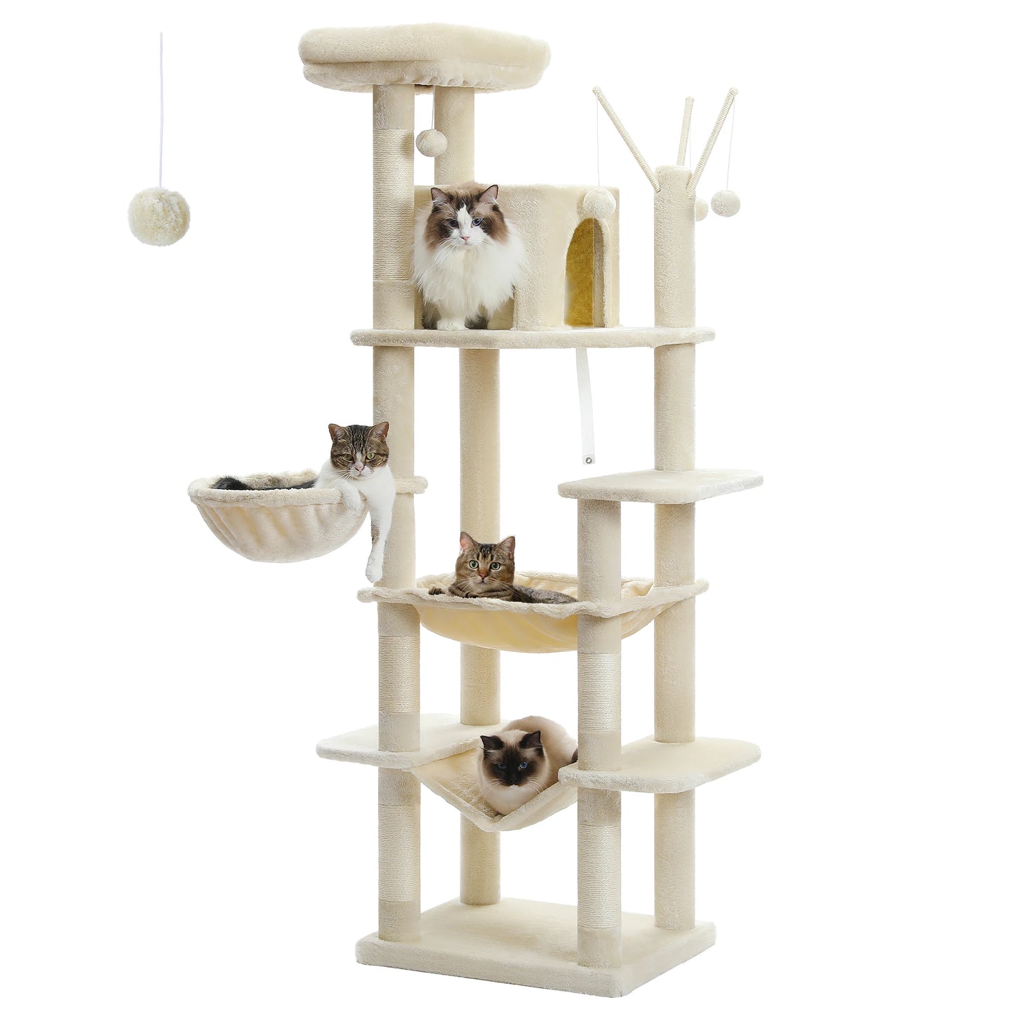 Tall Multi-Level Cat Tree – Large Perches, Hammock & Sisal Scratching Posts