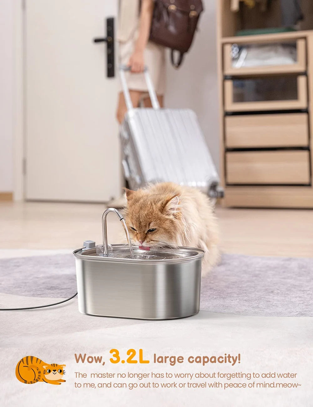 3.2L Smart Stainless Steel Cat Water Fountain – Ultra Quiet, Automatic Drinking Dispenser for Cats & Dogs