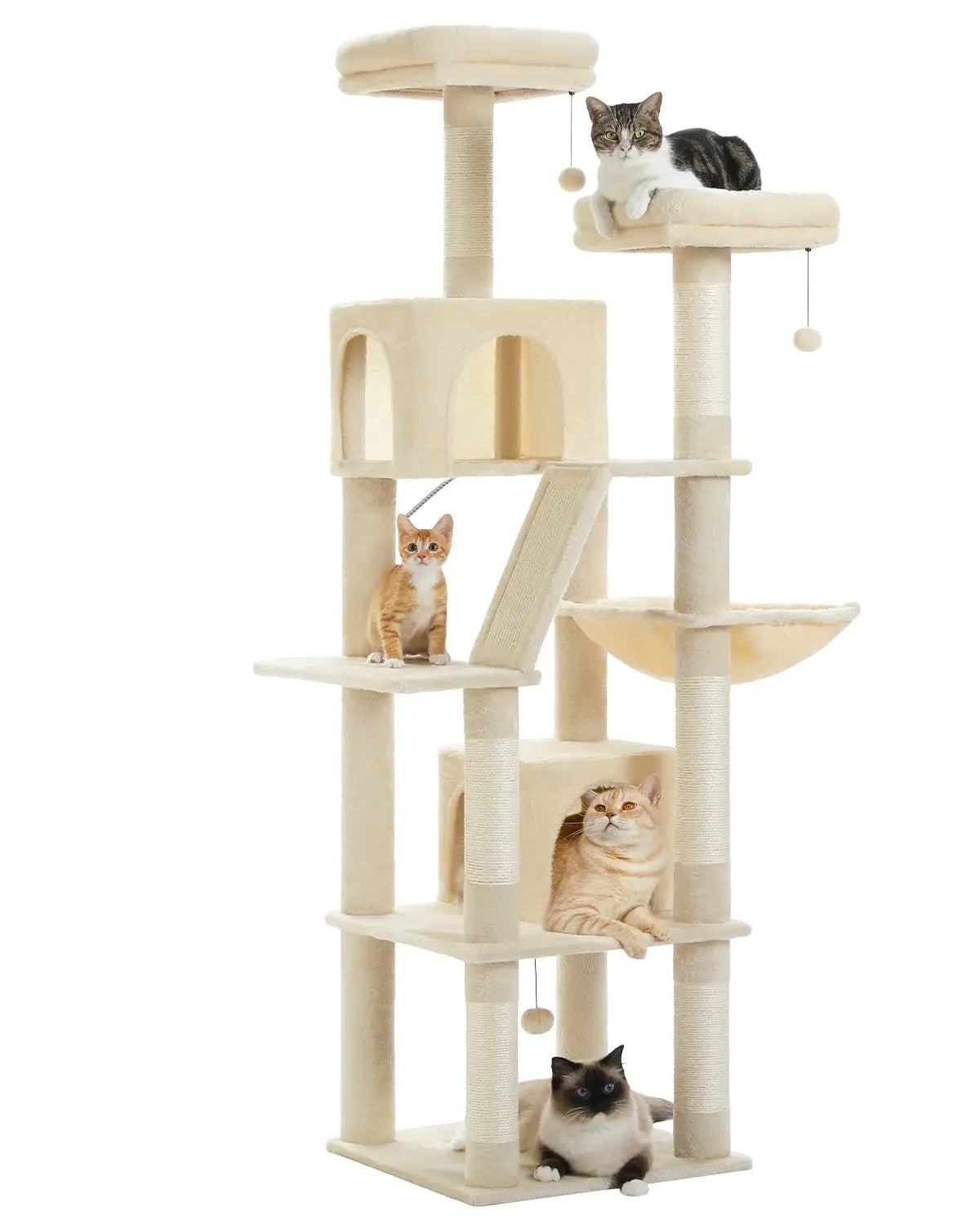 Tall Multi-Level Cat Tree – Large Perches, Hammock & Sisal Scratching Posts