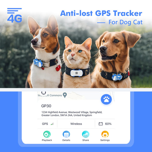 Smart GPS Pet Tracker – 4G LTE Waterproof Locator with Bell & Light Search, Real-Time Tracking & Safe Zone Alerts