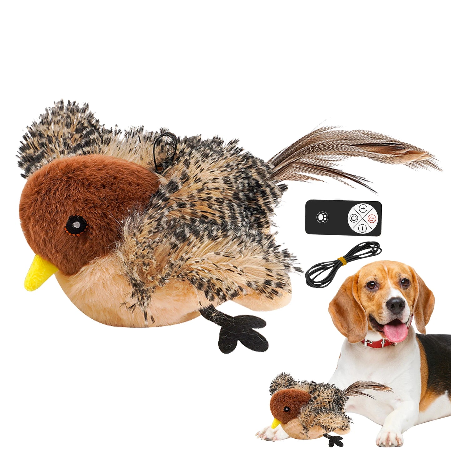 Remote Control Chirping Bird Cat Toy – Interactive Plush Feather Toy with USB Rechargeable Sound & Motion