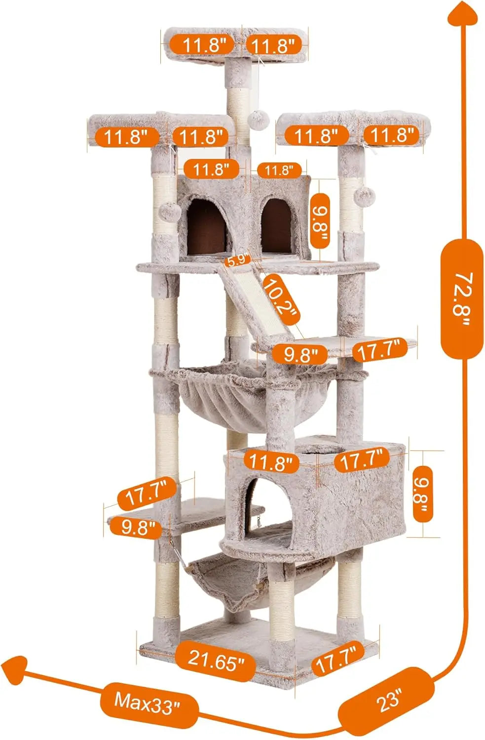 73" Tall Cat Tree - Heavy-Duty Tower for Large Indoor Cats