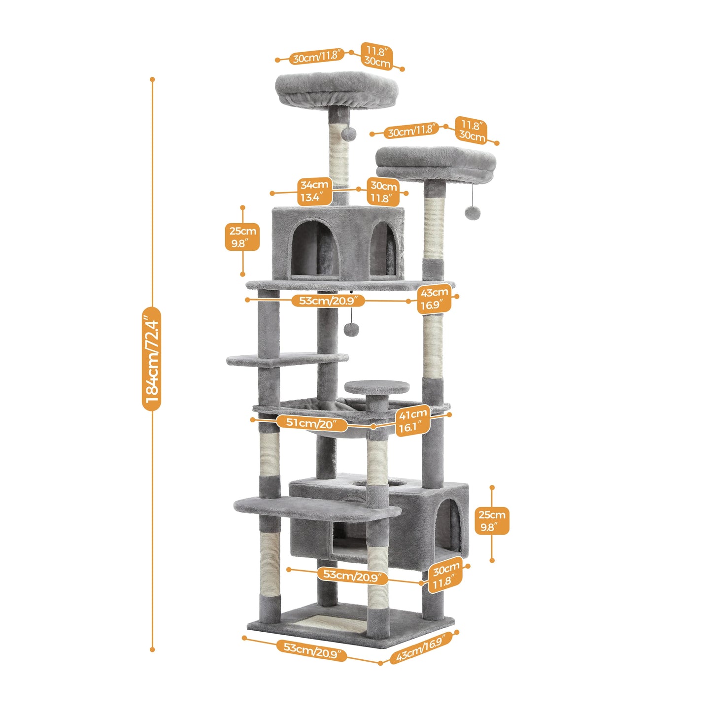 Tall Multi-Level Cat Tree – Large Perches, Hammock & Sisal Scratching Posts