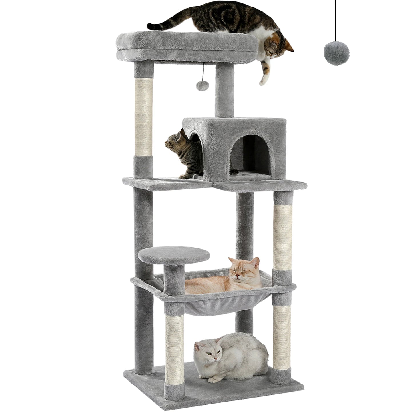 5-Level Cat Tree – Large Hammock, Sisal Scratching Posts & Cozy Condo (143cm Tall)