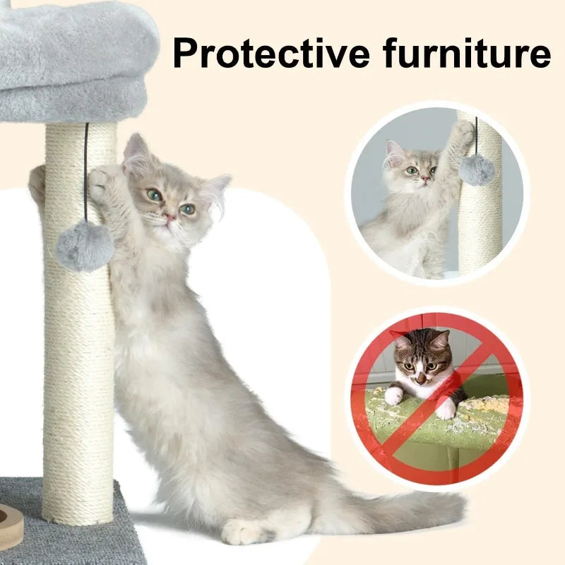 Compact Cat Tree with Scratching Posts, Plush Perch, Track Toy & Hanging Ball – Stable & Fun for Indoor Cats & Kittens