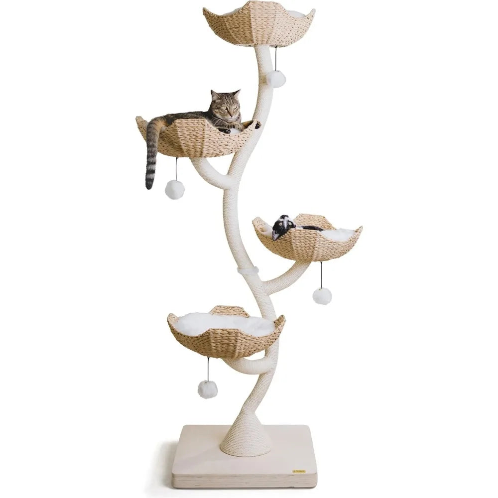 73" Tall Modern Cat Tree – Multi-Level Tower with Wicker Baskets & Scratching Posts