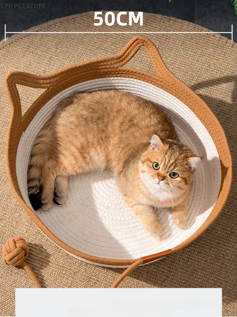 Handwoven Cat Bed – Cozy, Breathable, All-Season Nest with Removable Cushion