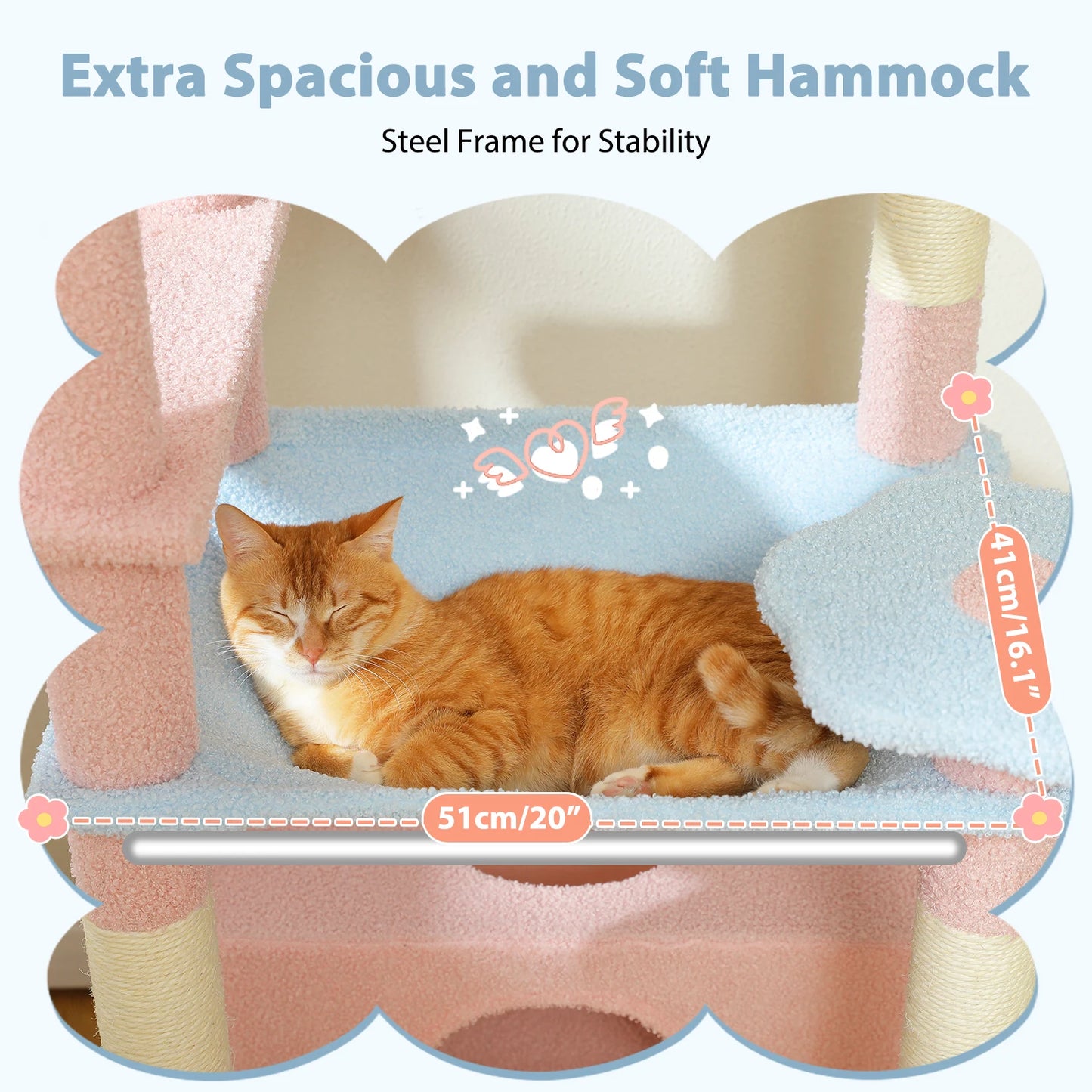 72 inch Large Cat Tree – Multi-Level Tower with Hammock, Perches & Sisal Scratching Posts (Blue)