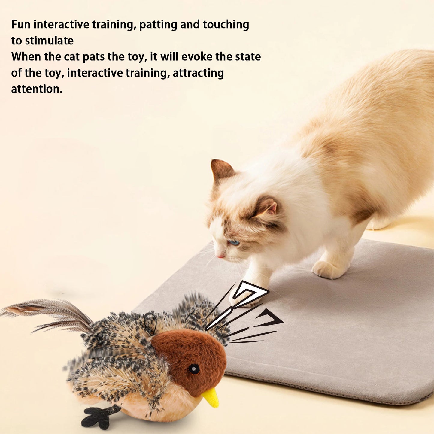 Remote Control Chirping Bird Cat Toy – Interactive Plush Feather Toy with USB Rechargeable Sound & Motion