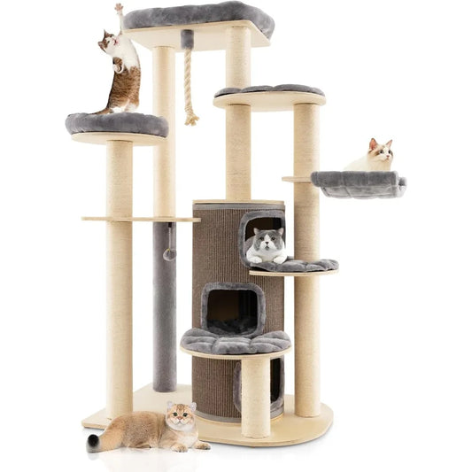 67” Multi-Level Cat Tree – 3-Story Cat Condo with Hammock, Sisal Scratching Posts & Interactive Toys