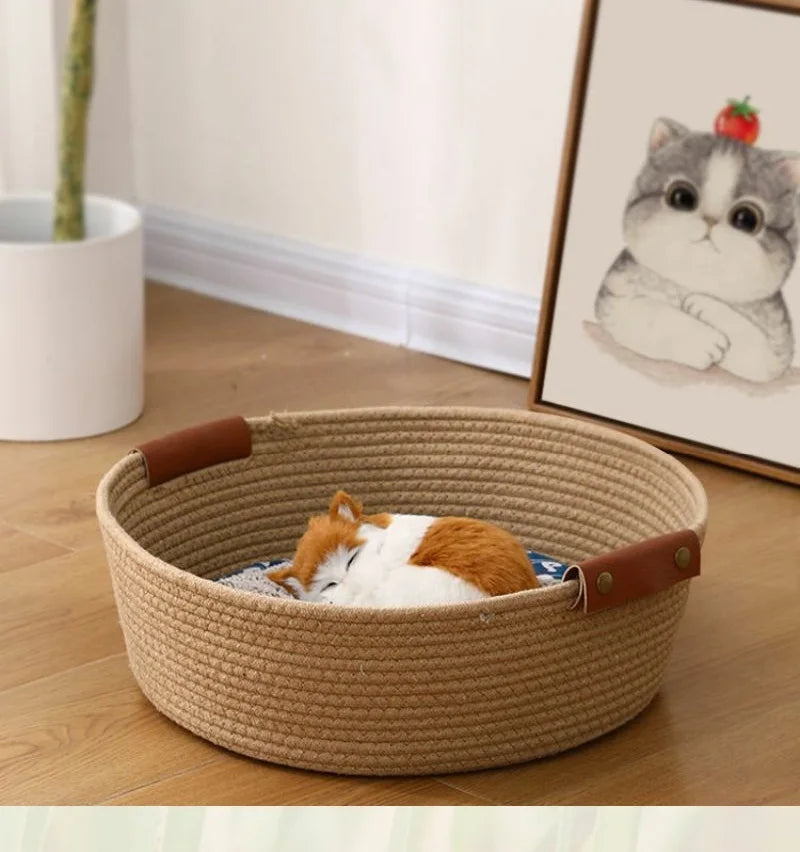 Handwoven Cotton Pet Bed – Breathable, All-Season Comfort with Removable Cushion