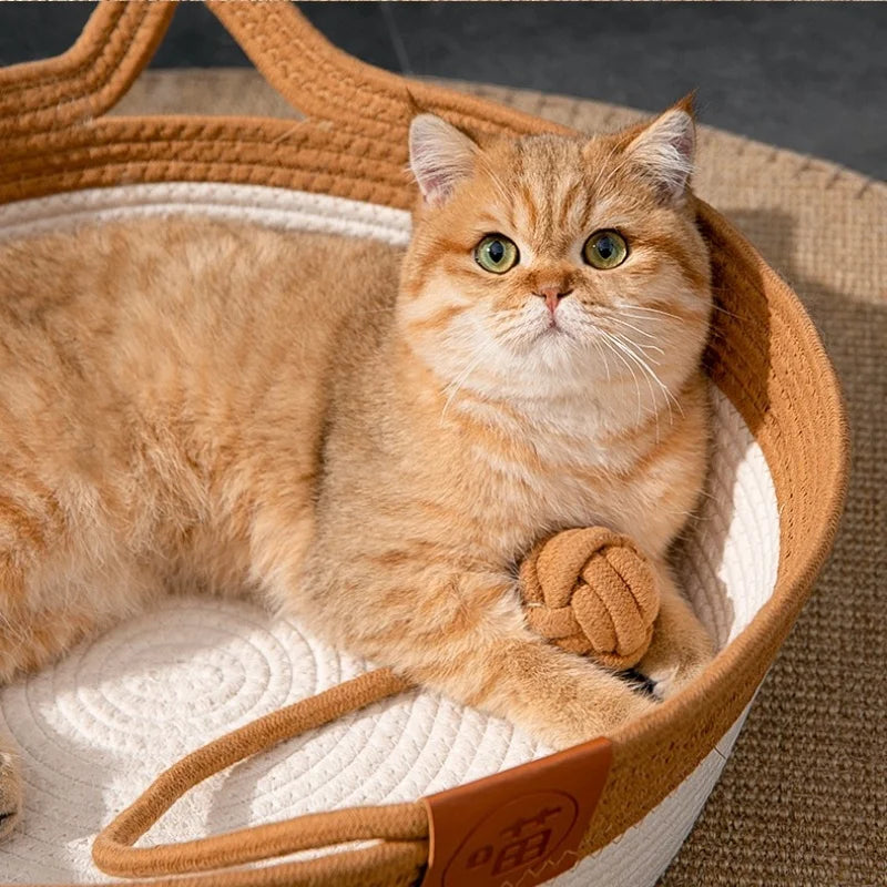 Handwoven Cat Bed – Cozy, Breathable, All-Season Nest with Removable Cushion