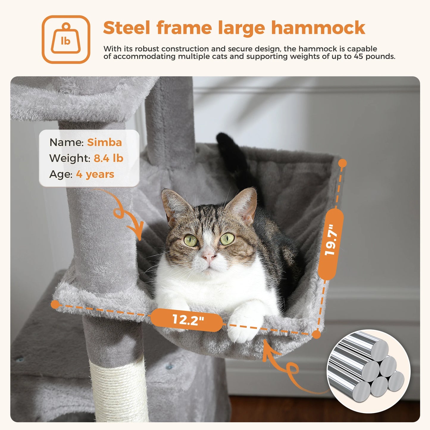 Tall Multi-Level Cat Tree – Large Perches, Hammock & Sisal Scratching Posts