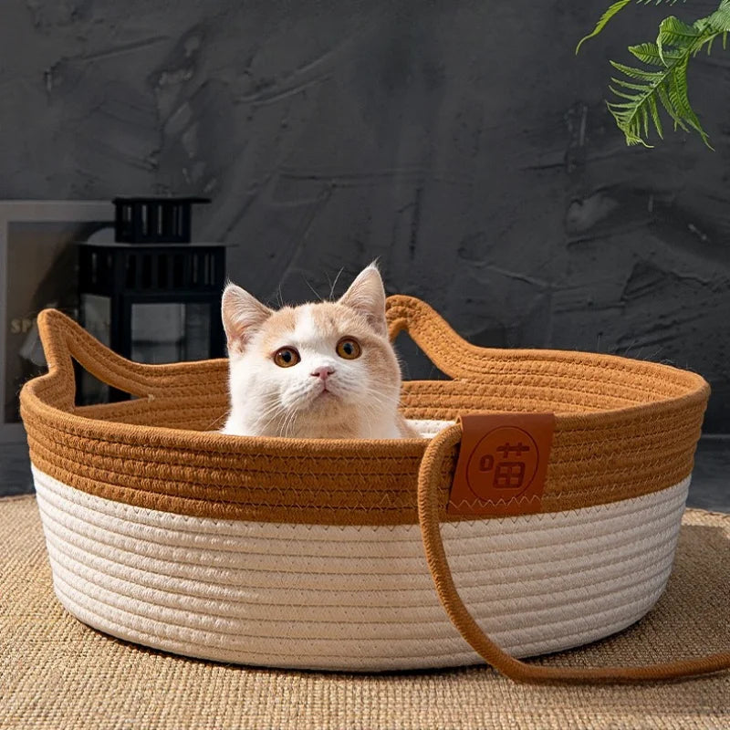 Handwoven Cat Bed – Cozy, Breathable, All-Season Nest with Removable Cushion