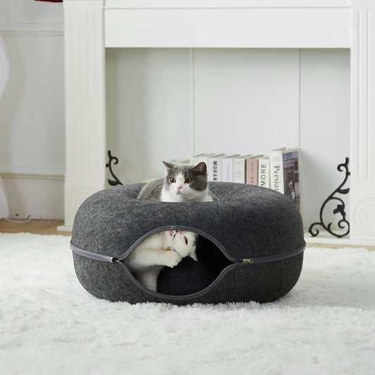 24" Large Donut Cat Bed – Cozy Peekaboo Cave for Multiple Cats, Detachable & Washable