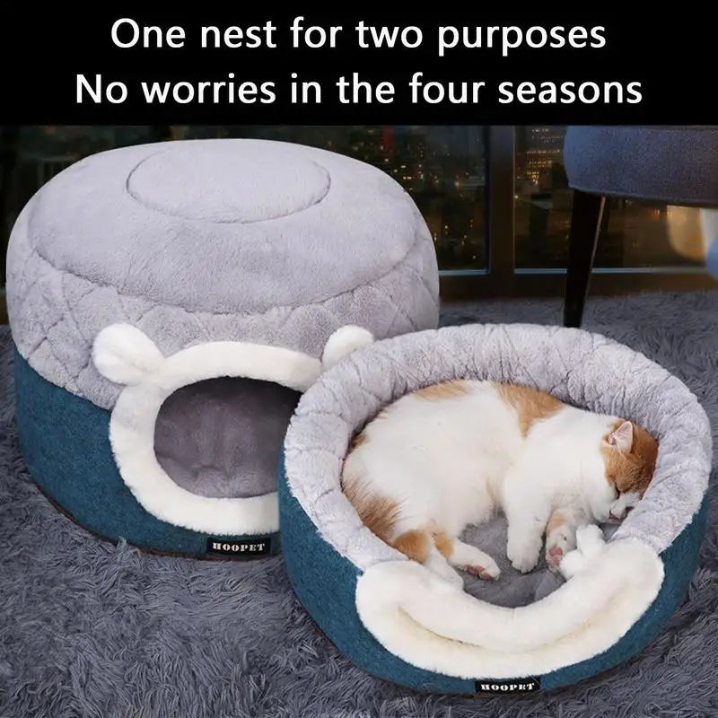 2-in-1 Quilted Cat Cave – Cozy & Portable Indoor Pet Bed with Plush Cushion